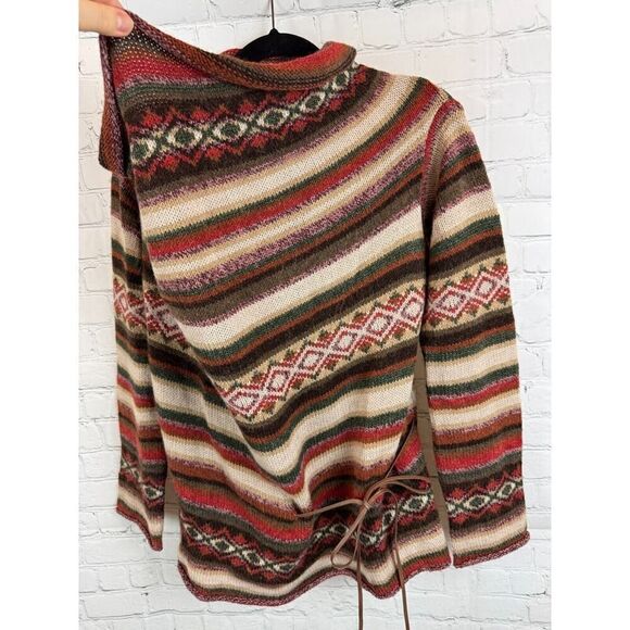 KOOKAI wool alpaca blend striped nordic aztec knit sweater pullover VTG 1 S NWOT - Picture 3 of 9